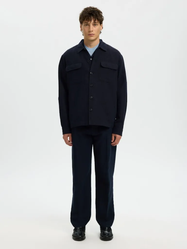 SLH-LEROY LINEN BLEND OVERSHIRT LS NOOS sky captain