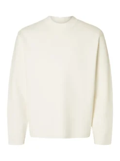 SLHMIKE LIGHT LS KNIT RELAXED MOCK NECK egret