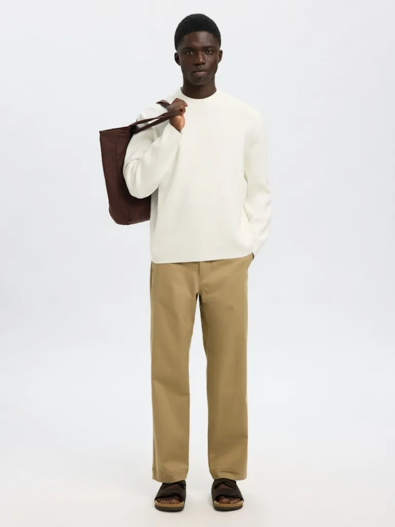 SLHMIKE LIGHT LS KNIT RELAXED MOCK NECK egret