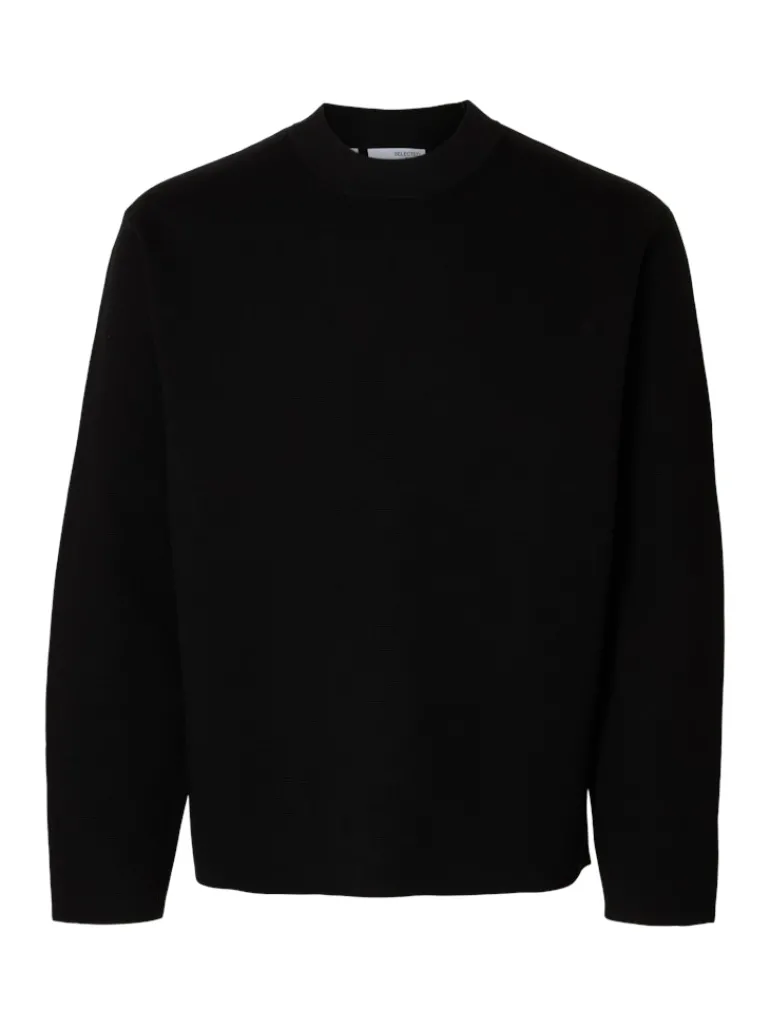 SLHMIKE LIGHT LS KNIT RELAXED MOCK NECK black