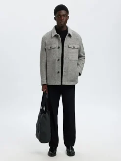 SLHMITCH WOOL BLEND SHACKET NOOS grey melange