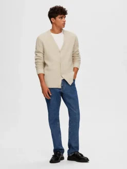 SLHRAI LS KNIT BUTTON CARDIGAN oatmeal