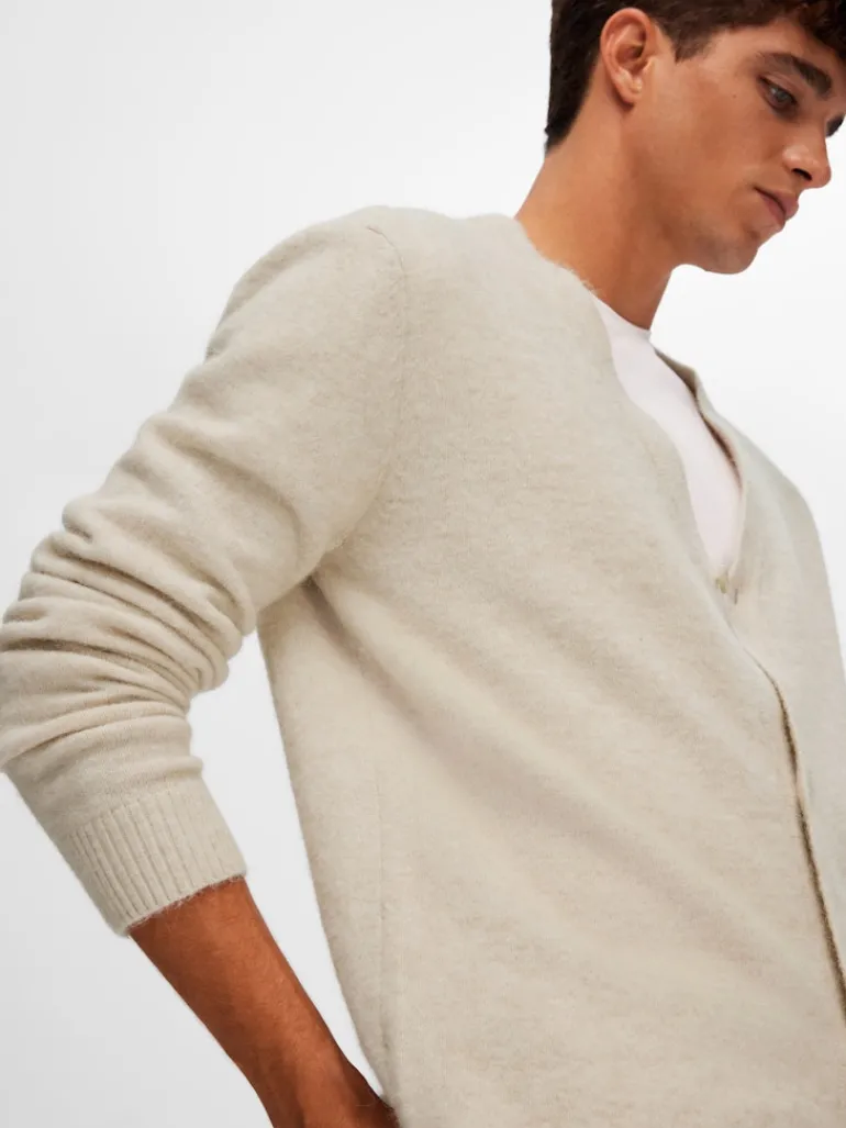 SLHRAI LS KNIT BUTTON CARDIGAN oatmeal