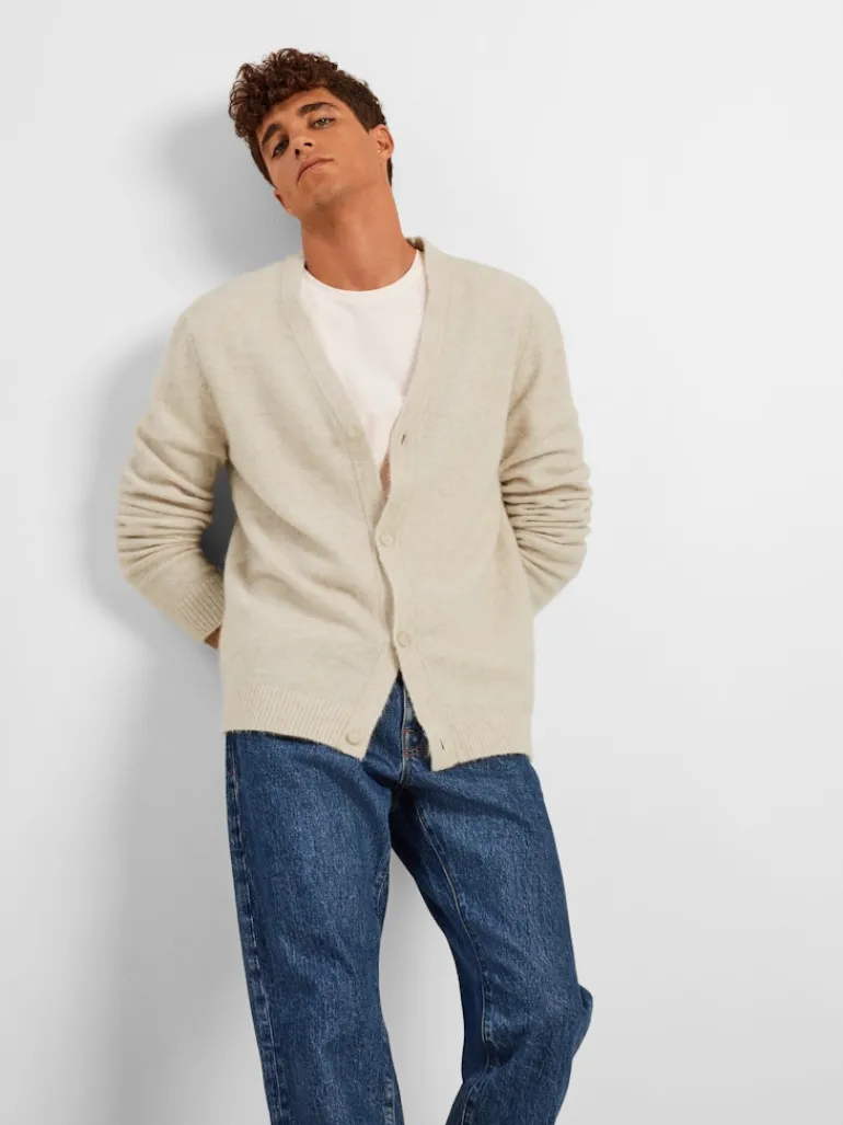 SLHRAI LS KNIT BUTTON CARDIGAN oatmeal