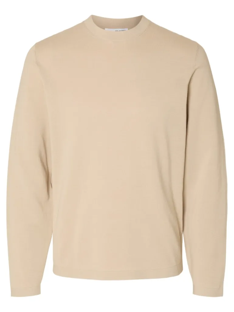 SLHRAVI LS KNIT STRUCTURE CREW NECK oatmeal