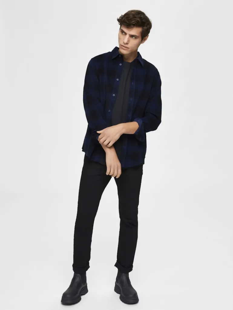 SLHREGADRIAN SHIRT LS AOP W dark blue