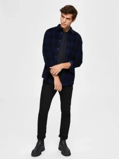 SLHREGADRIAN SHIRT LS AOP W dark blue