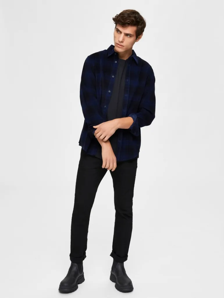 SLHREGADRIAN SHIRT LS AOP W dark blue