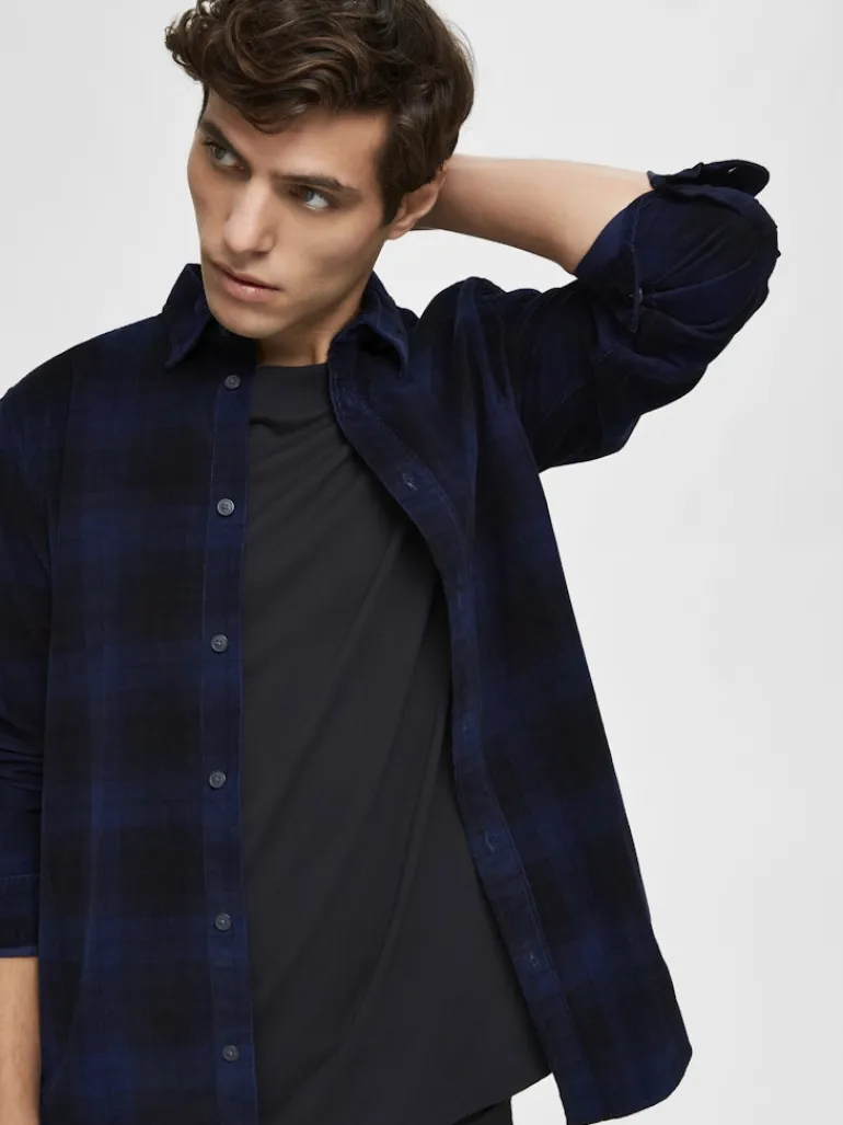 SLHREGADRIAN SHIRT LS AOP W dark blue