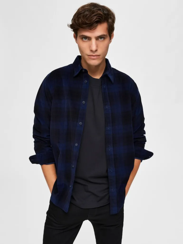 SLHREGADRIAN SHIRT LS AOP W dark blue