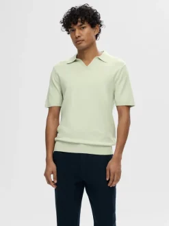SLHTELLER SS KNIT POLO NOOS bok choy