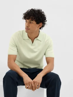 SLHTELLER SS KNIT POLO NOOS bok choy