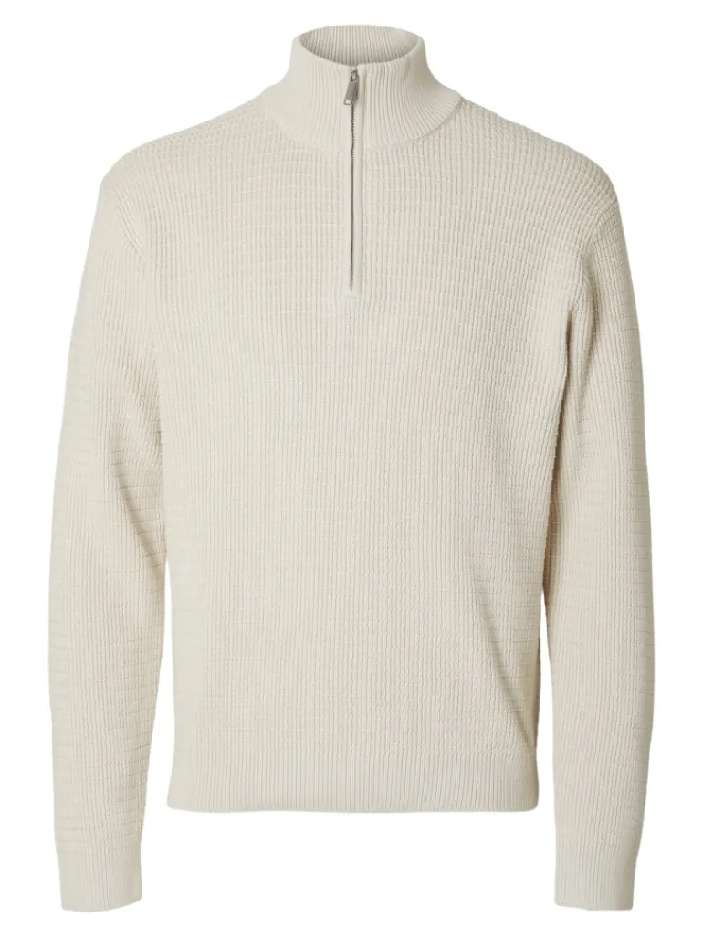 SLHTHEO LS KNIT STRUCTURE HALF ZIP oatmeal
