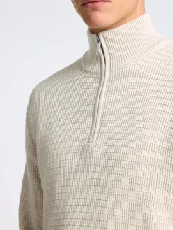 SLHTHEO LS KNIT STRUCTURE HALF ZIP oatmeal