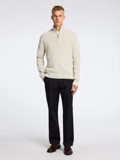 SLHTHEO LS KNIT STRUCTURE HALF ZIP oatmeal