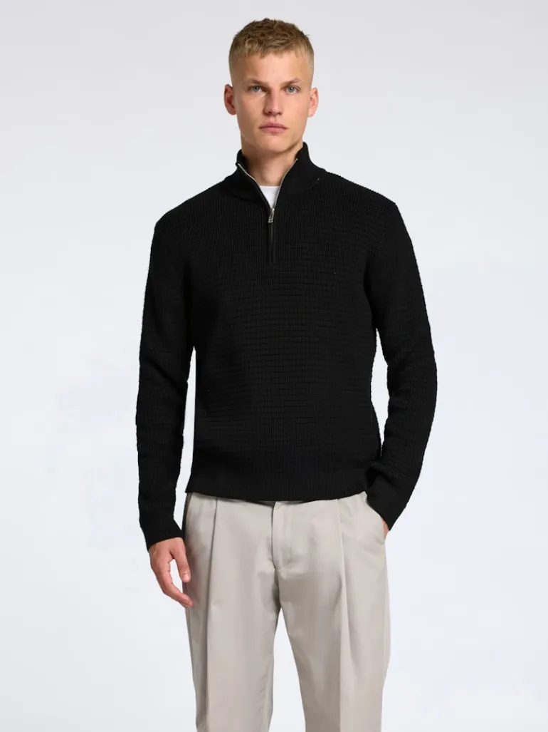 SLHTHEO LS KNIT STRUCTURE HALF ZIP black