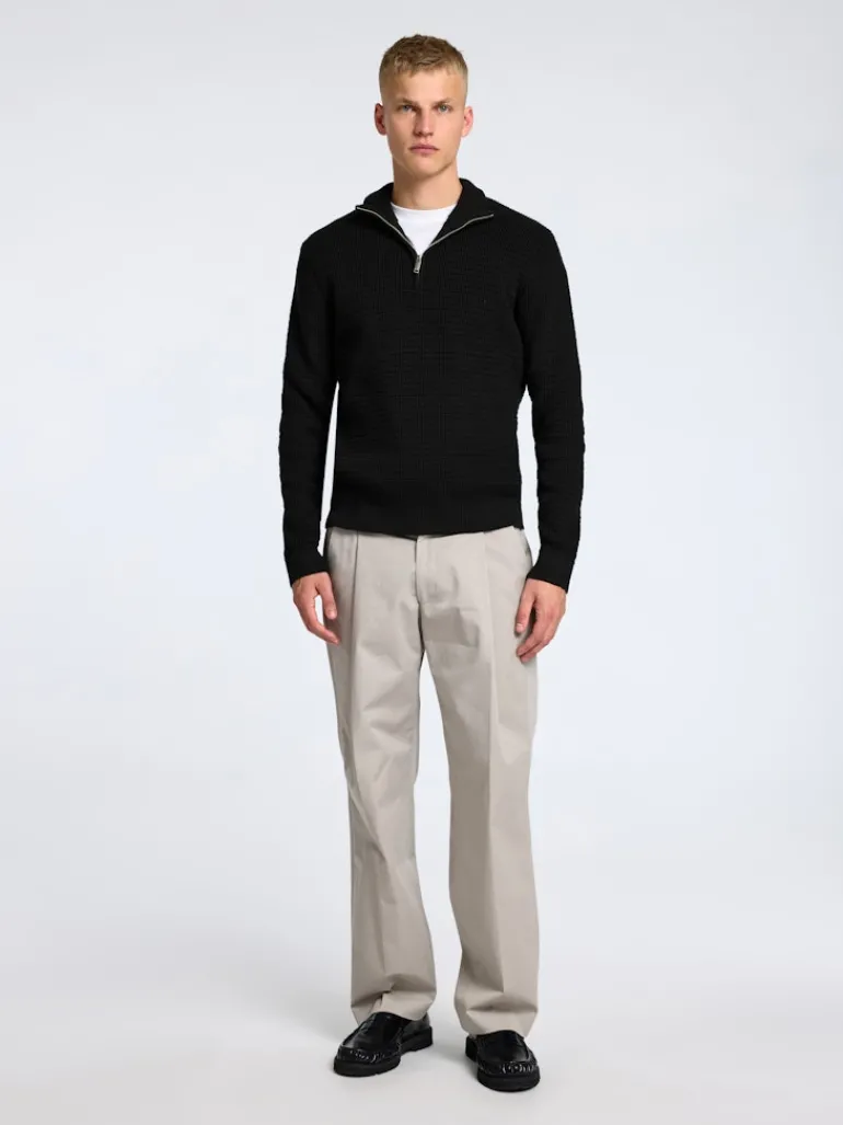 SLHTHEO LS KNIT STRUCTURE HALF ZIP black