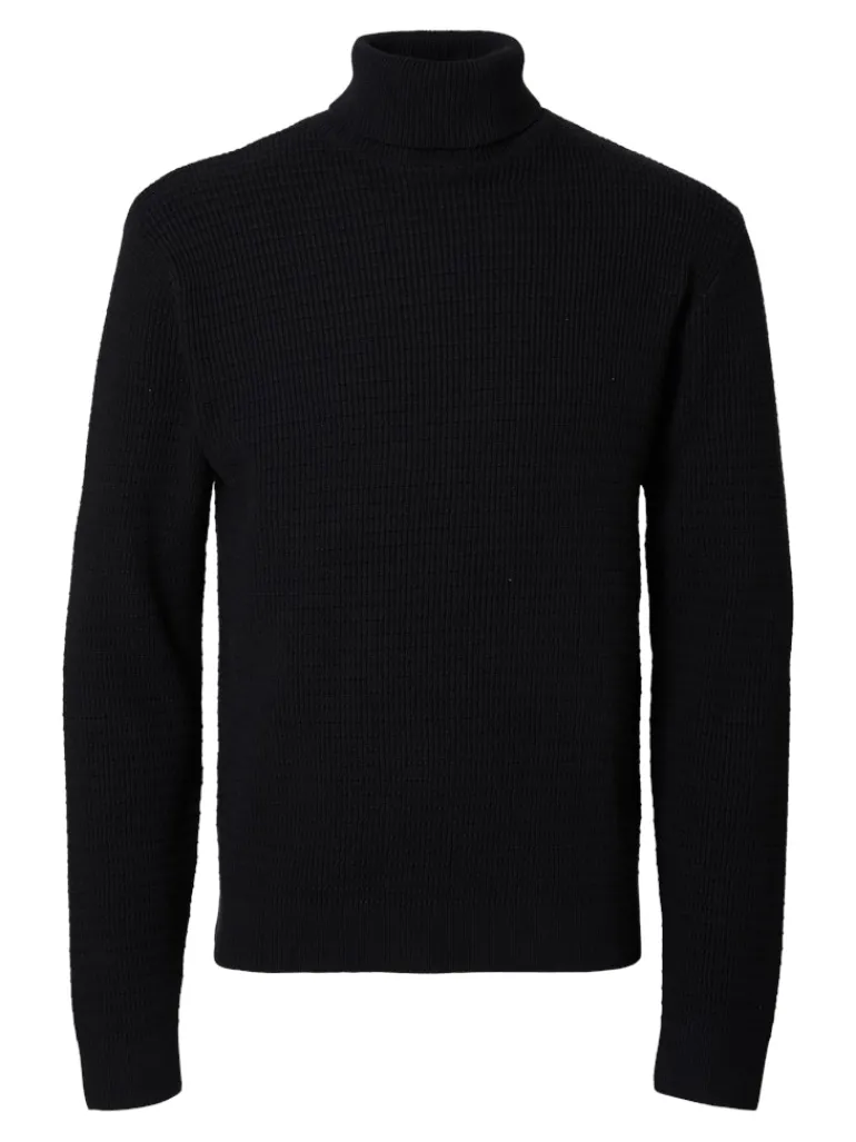 SLHTHEO LS KNIT STRUCTURE ROLL NECK black