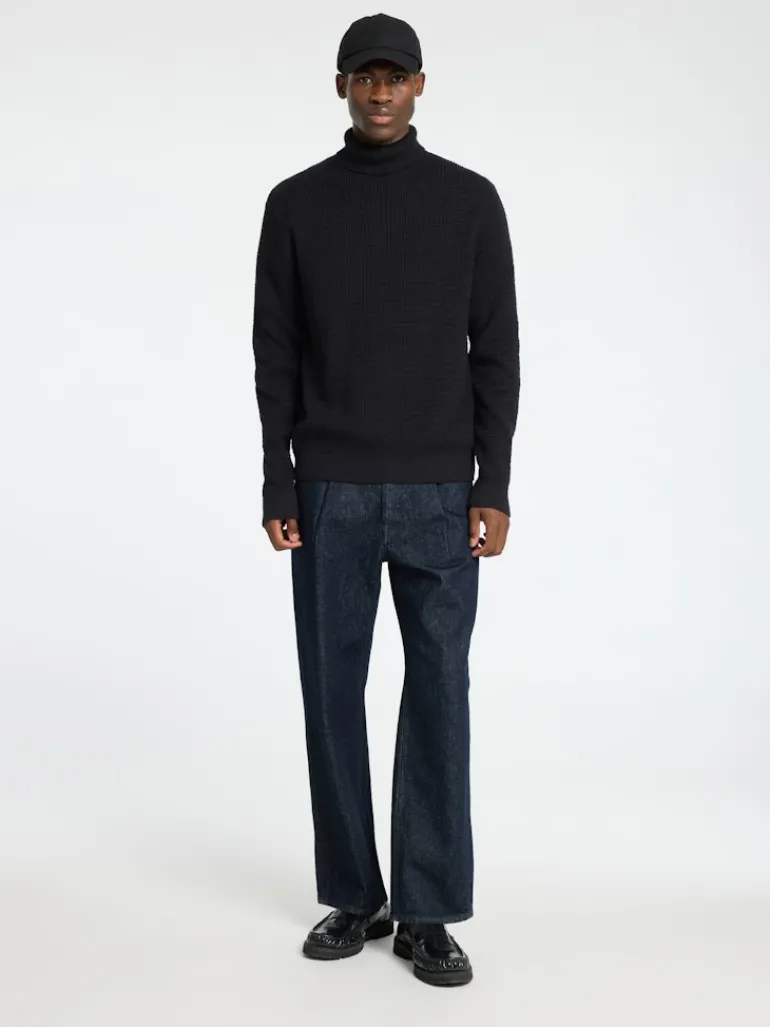 SLHTHEO LS KNIT STRUCTURE ROLL NECK black