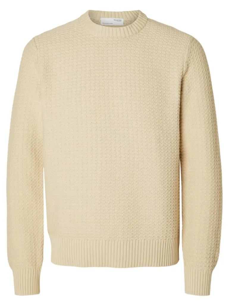 SLHTHIM LS KNIT STRUCTURE CREW NECK W oatmeal