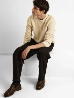 SLHTHIM LS KNIT STRUCTURE CREW NECK W oatmeal