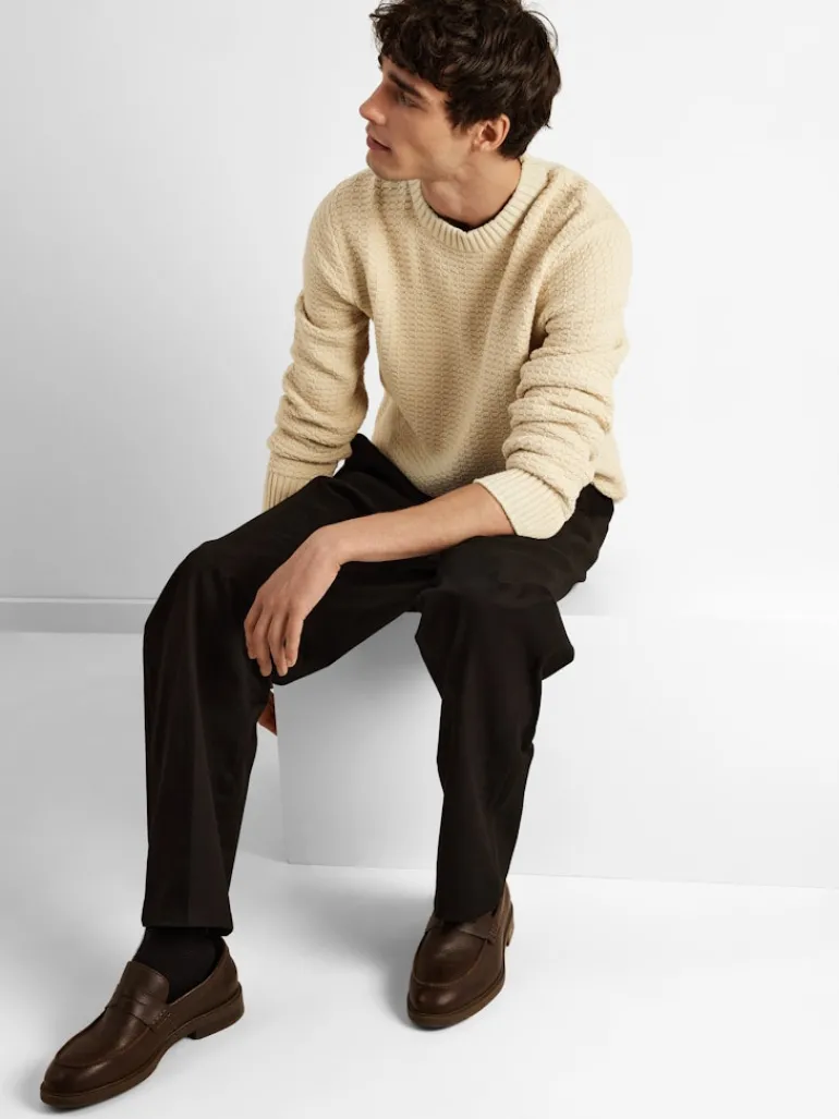 SLHTHIM LS KNIT STRUCTURE CREW NECK W oatmeal
