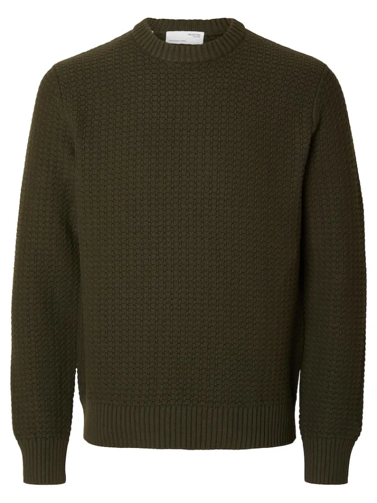 SLHTHIM LS KNIT STRUCTURE CREW NECK W rosin