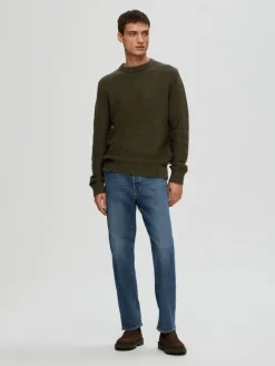 SLHTHIM LS KNIT STRUCTURE CREW NECK W rosin