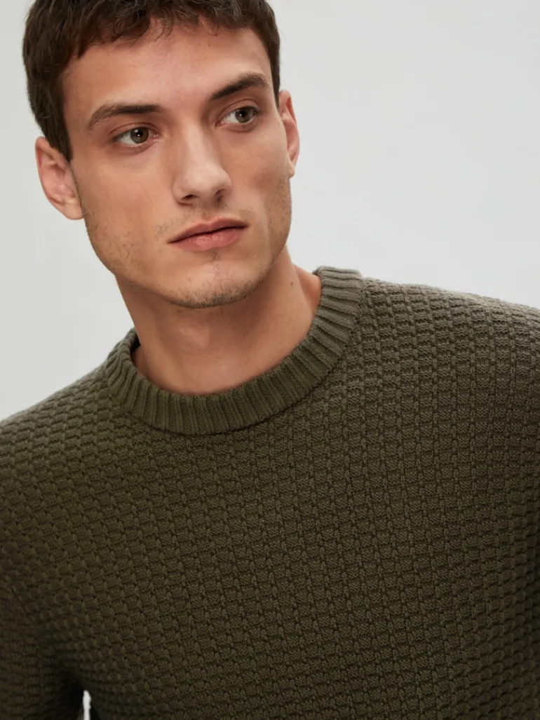 SLHTHIM LS KNIT STRUCTURE CREW NECK W rosin