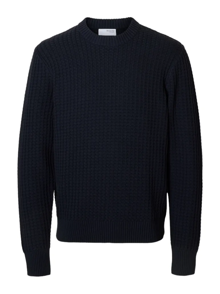 SLHTOM LS KNIT STRUCTURE CREW NECK sky captain