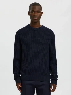 SLHTOM LS KNIT STRUCTURE CREW NECK sky captain
