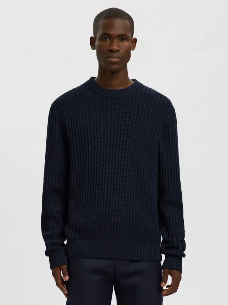SLHTOM LS KNIT STRUCTURE CREW NECK sky captain