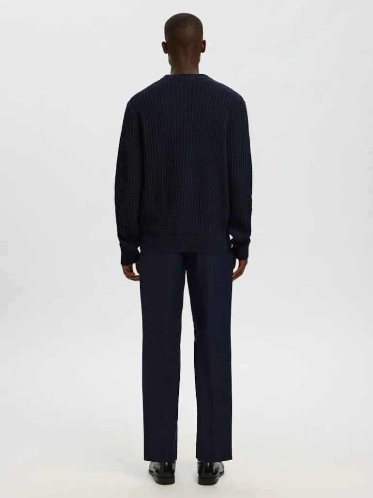 SLHTOM LS KNIT STRUCTURE CREW NECK sky captain
