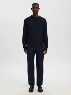 SLHTOM LS KNIT STRUCTURE CREW NECK sky captain