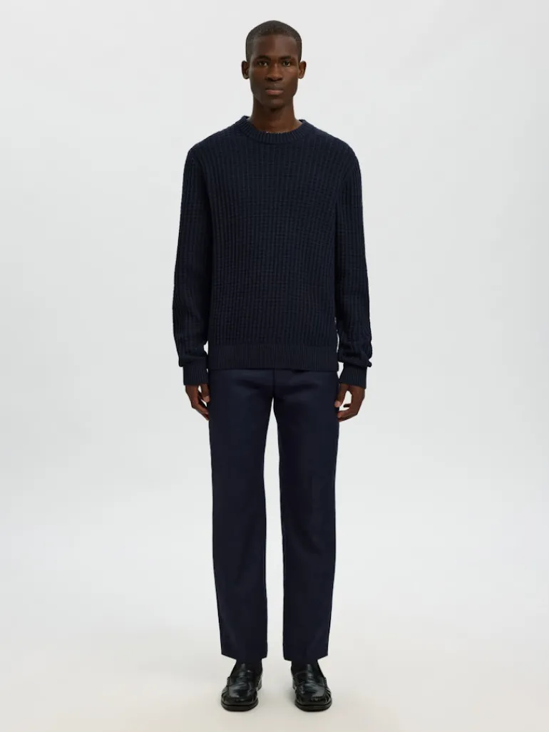 SLHTOM LS KNIT STRUCTURE CREW NECK sky captain