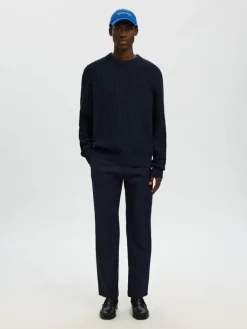 SLHTOM LS KNIT STRUCTURE CREW NECK sky captain