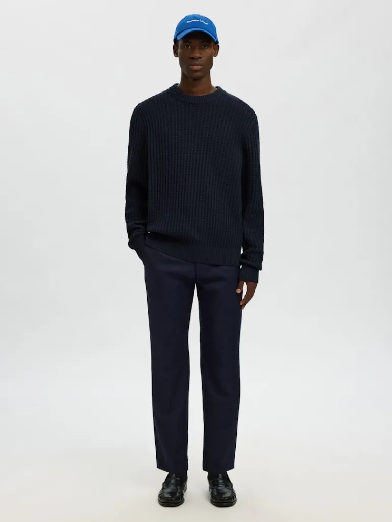 SLHTOM LS KNIT STRUCTURE CREW NECK sky captain