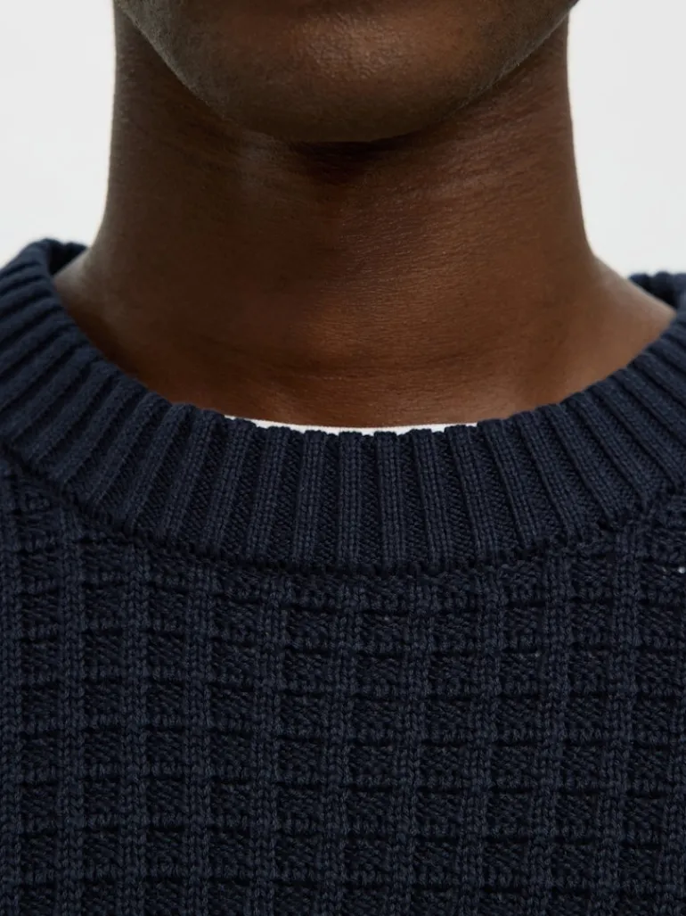 SLHTOM LS KNIT STRUCTURE CREW NECK sky captain