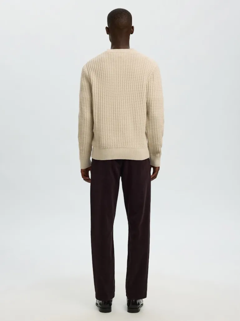 SLHTOM LS KNIT STRUCTURE CREW NECK oatmeal