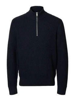 SLHTOM LS KNIT STRUCTURE HALF ZIP sky captain