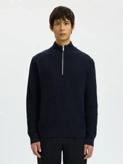 SLHTOM LS KNIT STRUCTURE HALF ZIP sky captain