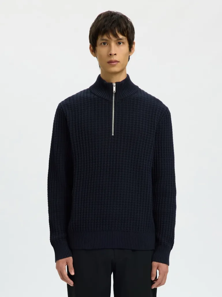 SLHTOM LS KNIT STRUCTURE HALF ZIP sky captain