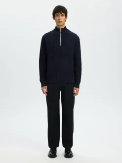 SLHTOM LS KNIT STRUCTURE HALF ZIP sky captain