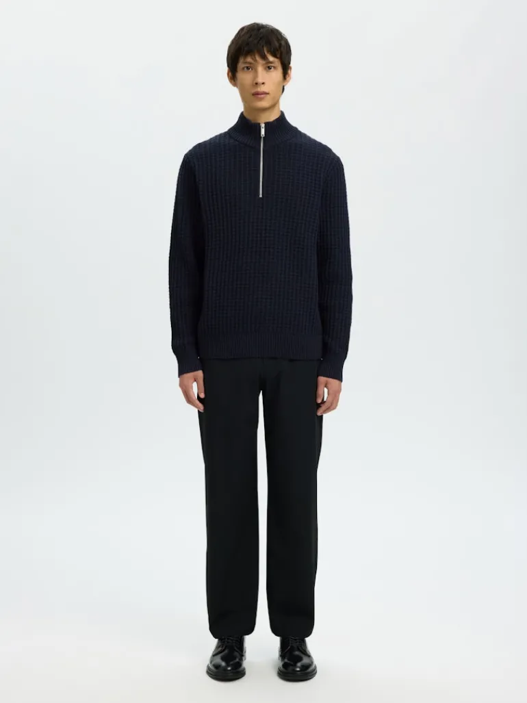 SLHTOM LS KNIT STRUCTURE HALF ZIP sky captain