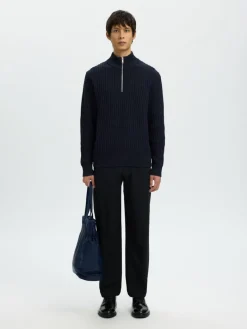 SLHTOM LS KNIT STRUCTURE HALF ZIP sky captain