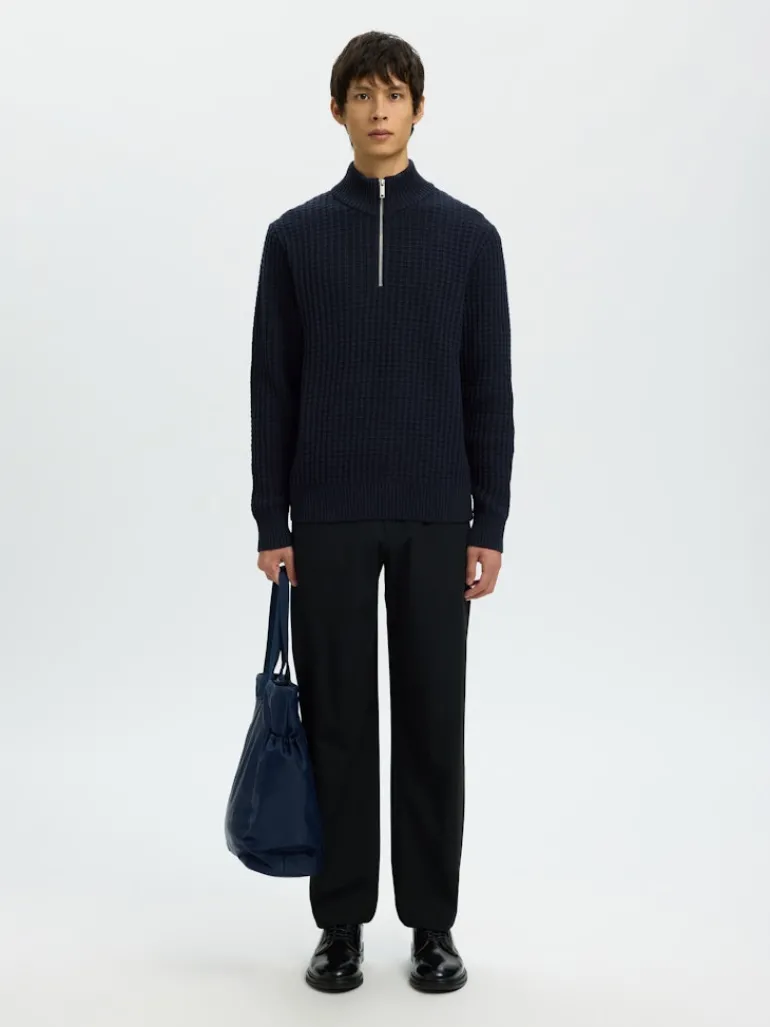 SLHTOM LS KNIT STRUCTURE HALF ZIP sky captain