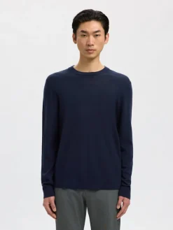 SLHTRAY LS KNIT MERINO CREW NECK NOOS navy blazer