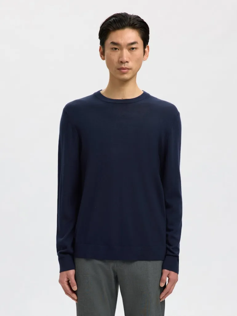 SLHTRAY LS KNIT MERINO CREW NECK NOOS navy blazer