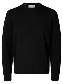 SLHTRAY LS KNIT MERINO CREW NECK NOOS black