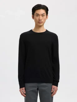 SLHTRAY LS KNIT MERINO CREW NECK NOOS black